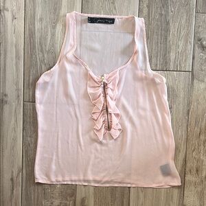 Patterson J Kincaid Pink Sheer ruffle Sleeveless Top xs